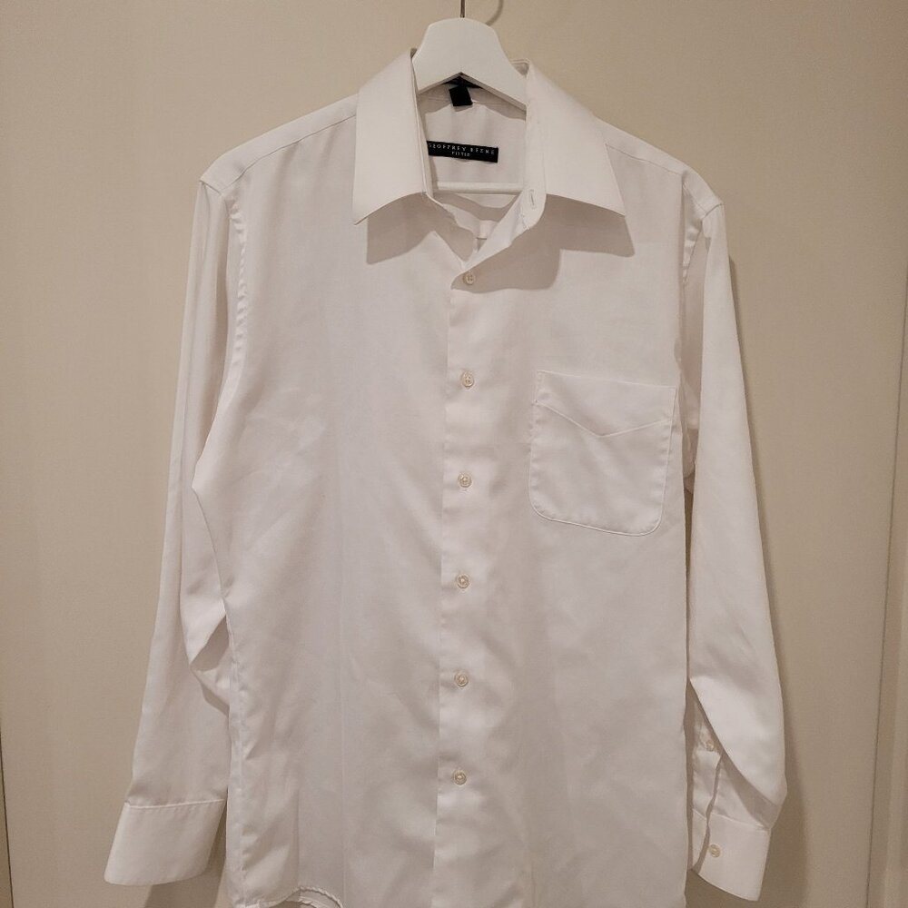 Geoffrey Beene White Button-Down Dress Shirt (Medium Fitted)